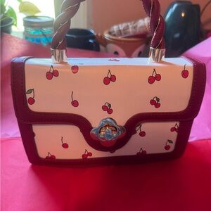 Cherry Print White and Red Women's Bag